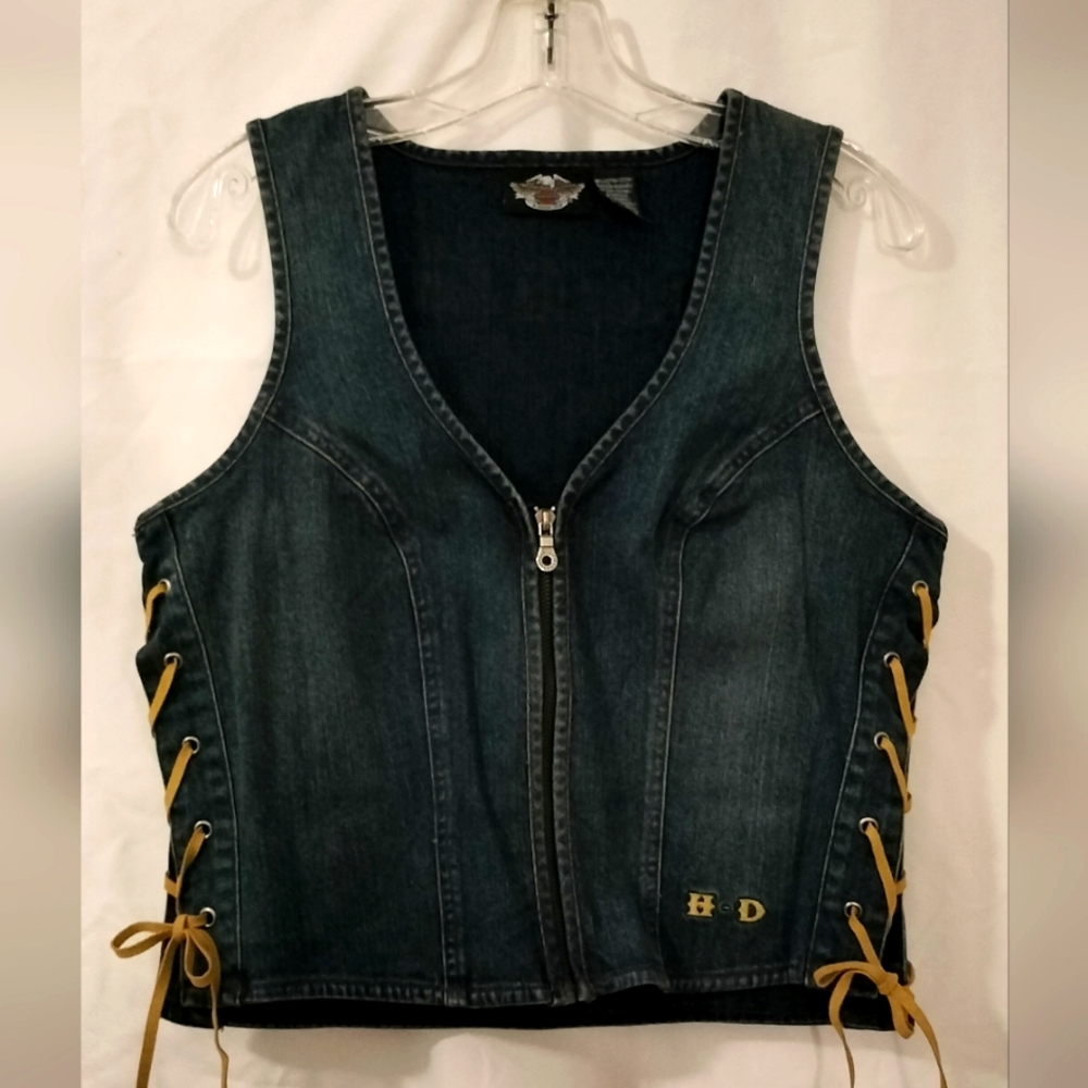 Women's Harley-Davidson denim vest. Unique accents, very cool!